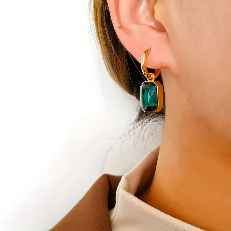 Trendy Square Zirconia Earrings – Gold-Tone Stainless Steel Crystal Studs for Women & Girls | Elegant Daily & Party Jewelry