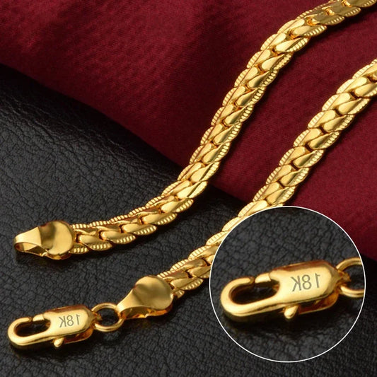 925 Sterling Silver 5mm Sideways Chain Necklace – 18K Gold-Plated Unisex Jewelry for Wedding, Engagement, or Daily Wear