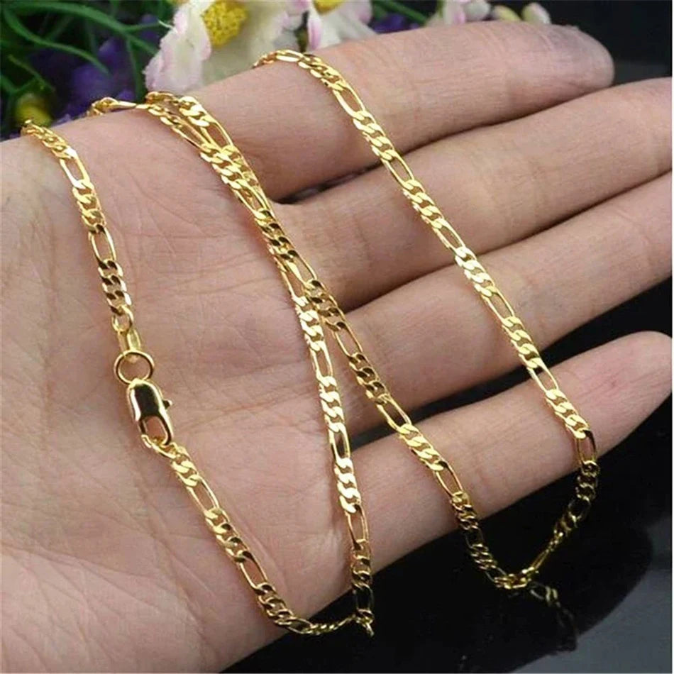 18K Gold-Filled Figaro Chain Necklace – Elegant Unisex Jewelry for Men & Women | 4mm Width, 16–30 Inch Length | Wholesale Available